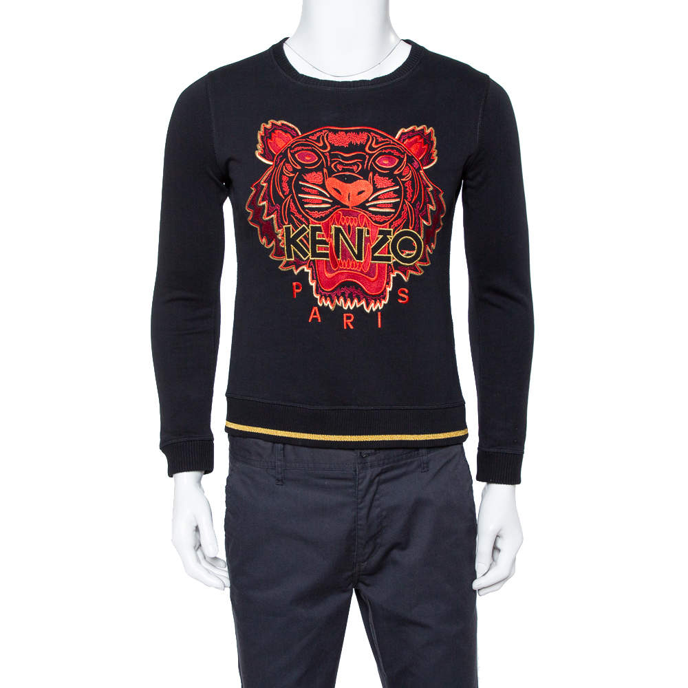 Kenzo Black Cotton Tiger Logo Embroidered Sweatshirt M