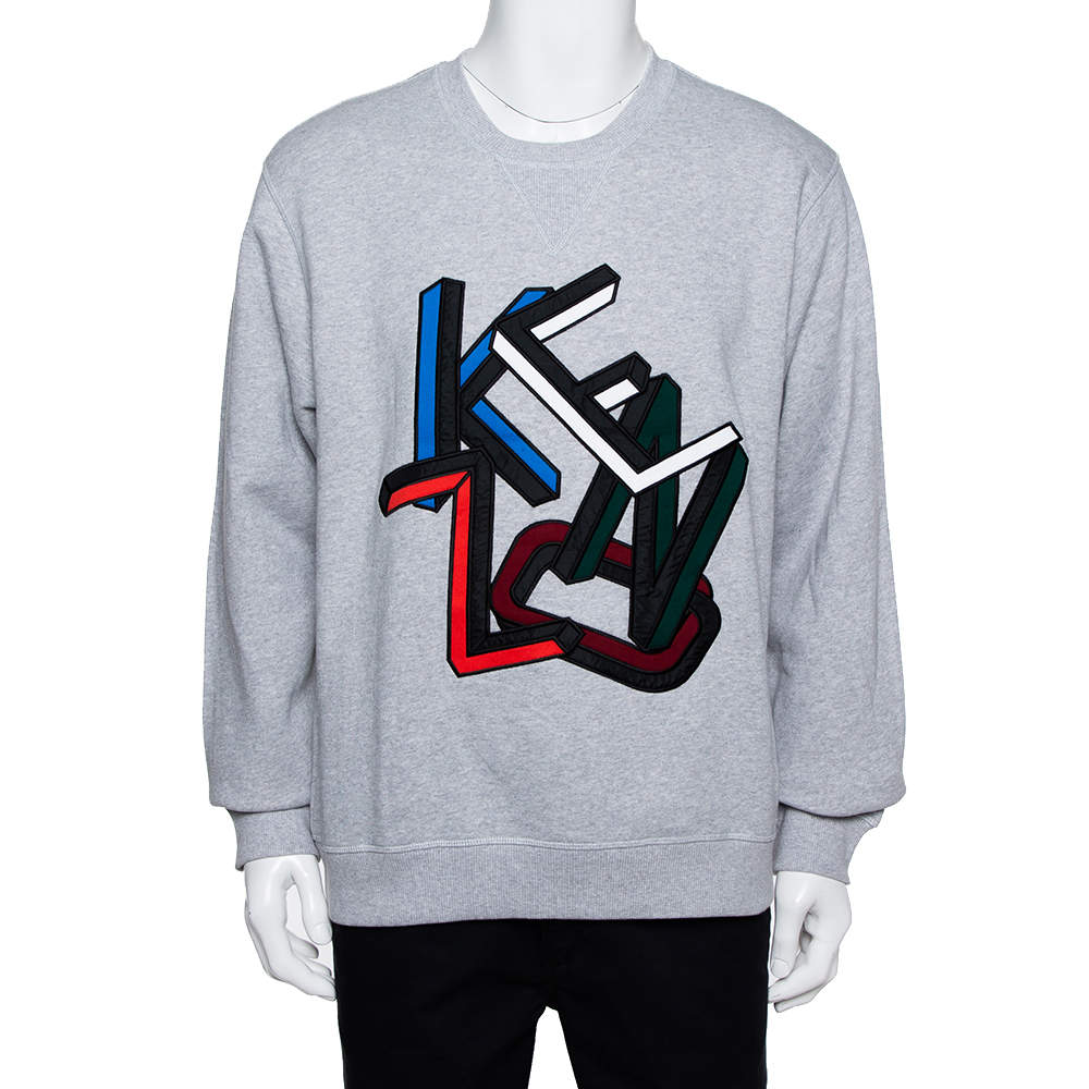 【関税&送料込】Kenzo Slate Cotton Sweatshirt Kenzo Varsity Jungle logo-embroidered Cotton Sweatshirt