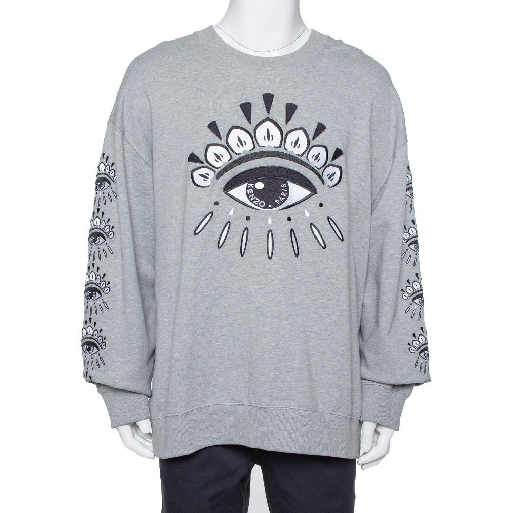 Kenzo Grey Cotton Evil Eye Embroidered Crewneck Sweatshirt XXL