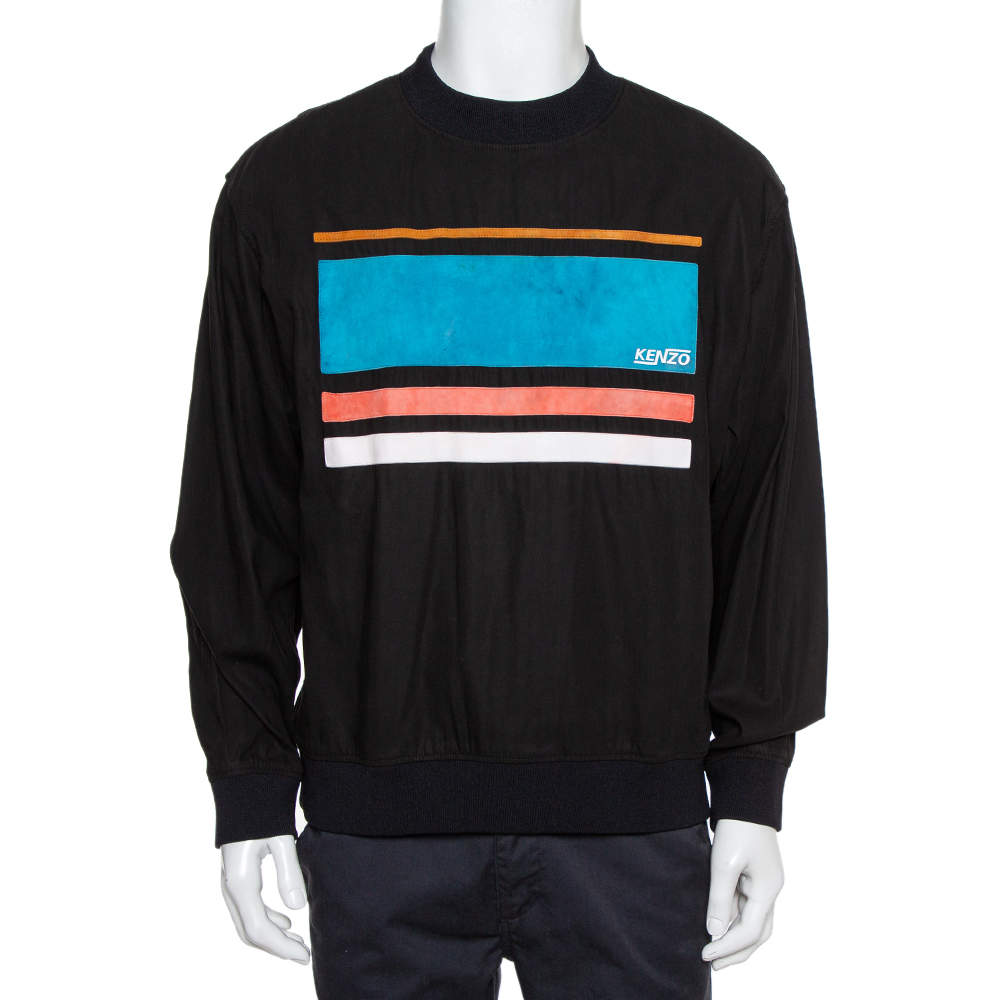 Pre Owned Kenzo Black Cotton Logo Patch Detail Crewneck Sweatshirt L 