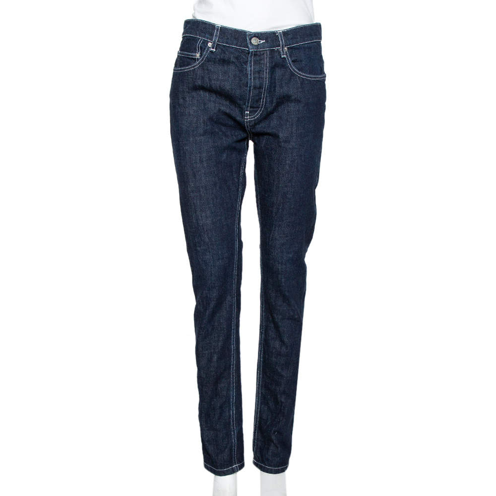 Pre Owned بنطلون جينز كينزو دنيم أزرق مزين متباين أرجل ضيقة مقاس صغير (سمول)