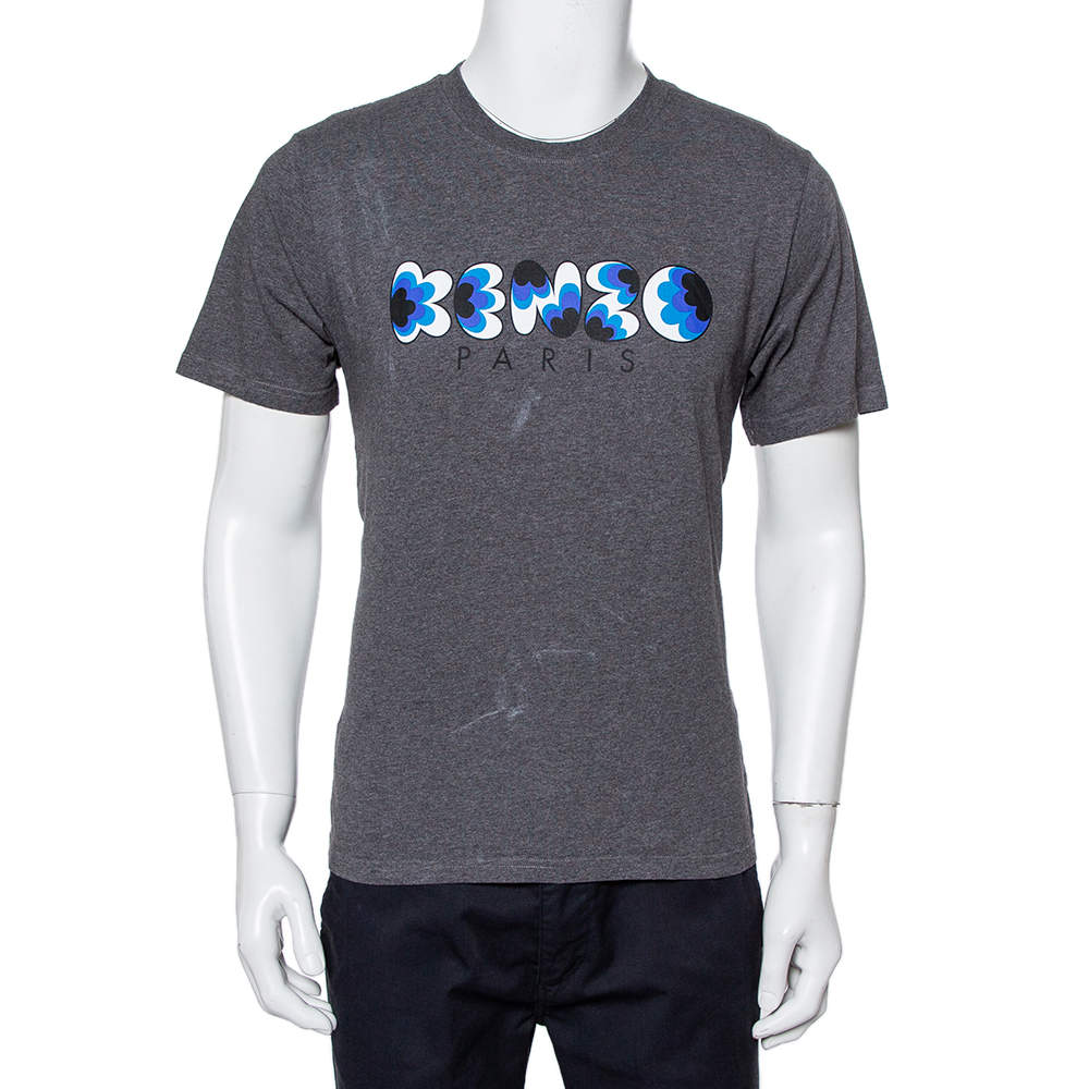 Kenzo Grey Popcorn Logo Printed Cotton Crewneck T-Shirt L