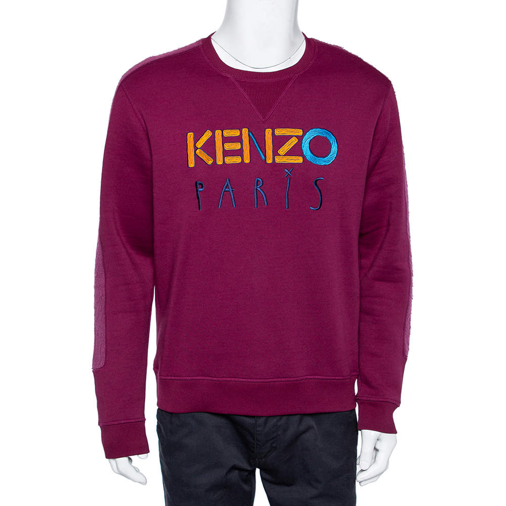 Pre Owned Kenzo Magenta Cotton Logo Embroidered Inside Out Detail Crewneck Sweatshirt L