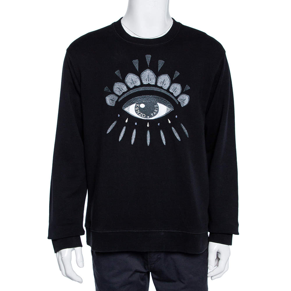 Kenzo Black Eye Embroidered Cotton Crewneck Sweatshirt XL 