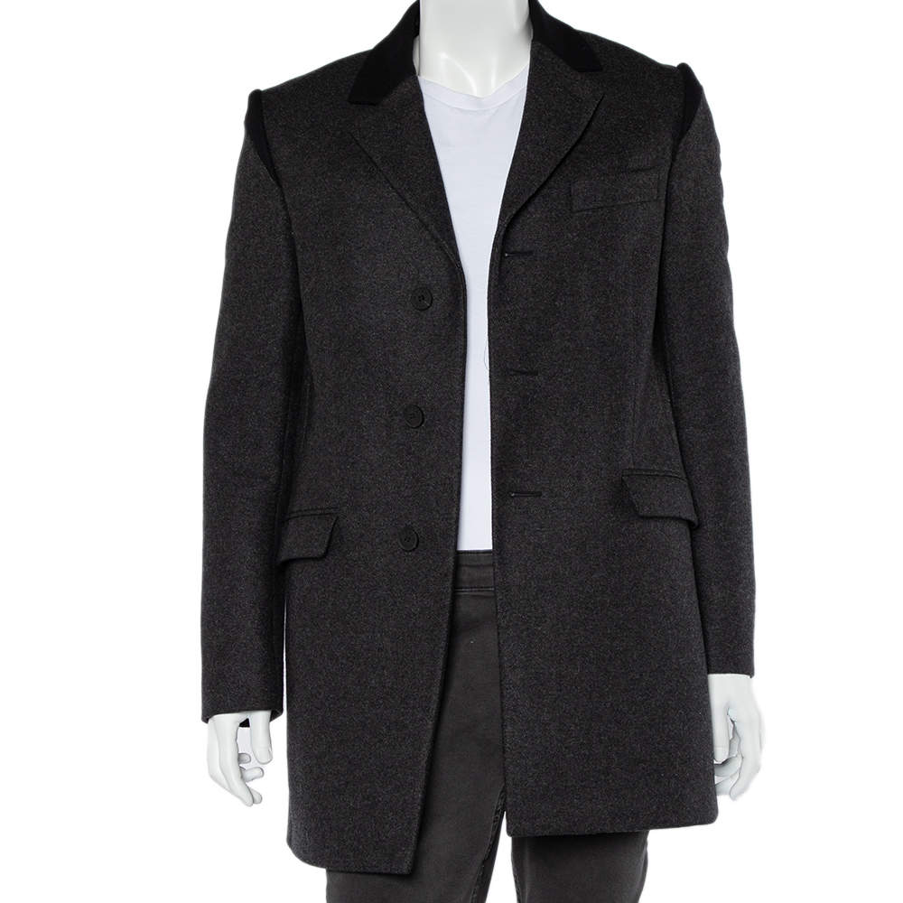 Pre Owned Kenzo Charcoal Grey Wool Button Front Mid Length Coat S