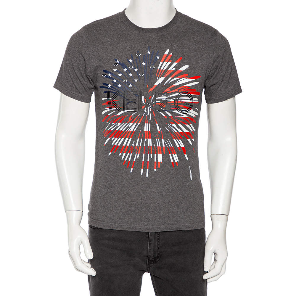 Kenzo Grey Mélange Printed Cotton Jersey T-Shirt S