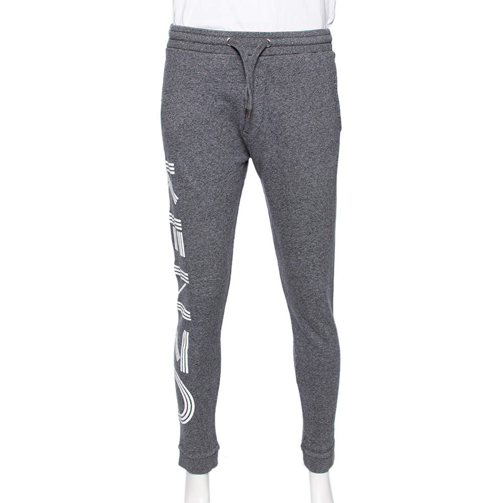 Kenzo Grey Logo Printed Knit Elasticized Waist Joggers M