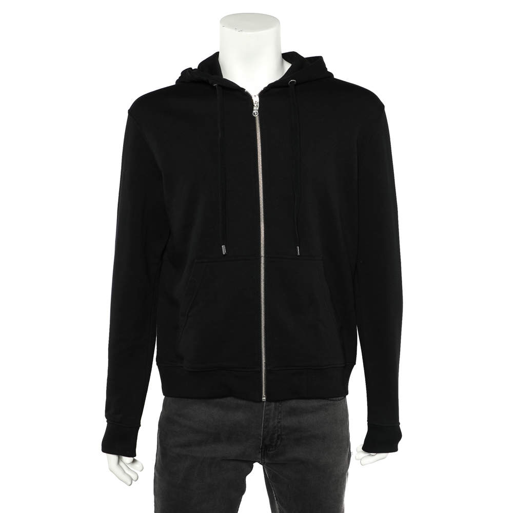 Pre Owned سويت شيرت كينزو تريكو قطن أسود بالشعار وهودي مقاس كبير - لارج