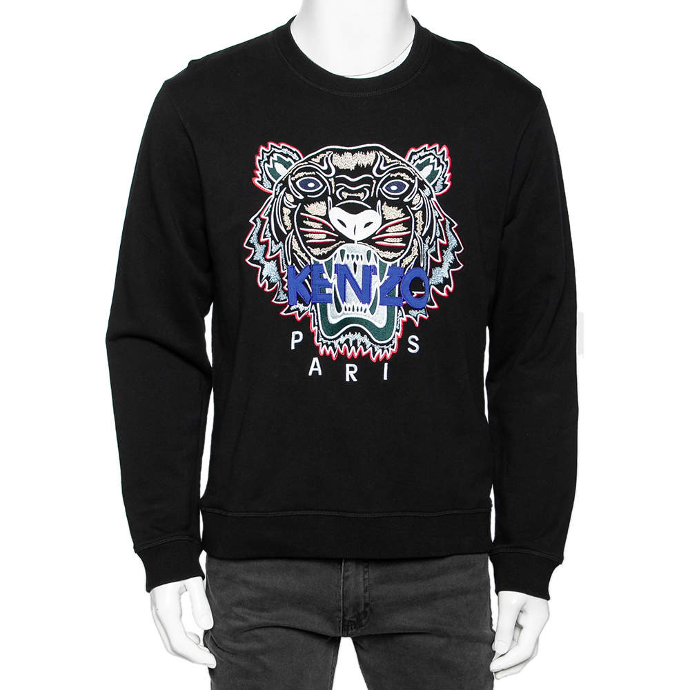 مملوكة مسبقًا Kenzo Black Cotton Tiger Embroidered Long Sleeve Crewneck Sweatshirt L