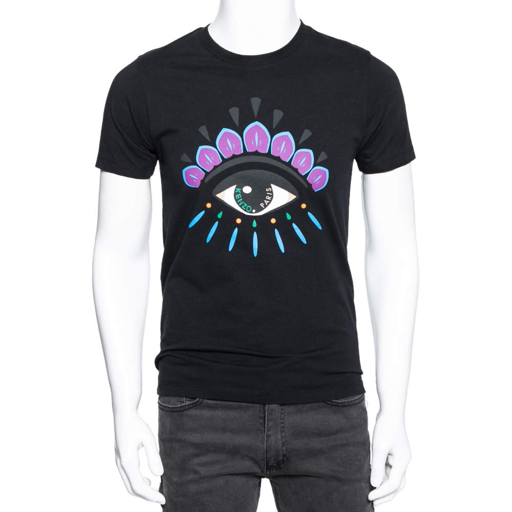 Pre Owned Kenzo Black Eye Print Cotton Crew Neck T-Shirt S