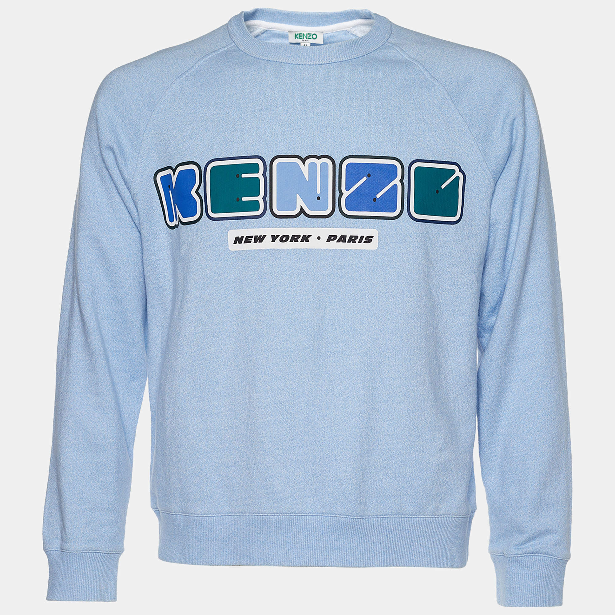 Pre Owned سويت شيرت كينزو تريكو تيري ميلينغ أزرق بطبعة الشعار مقاس متوسط - ميديوم