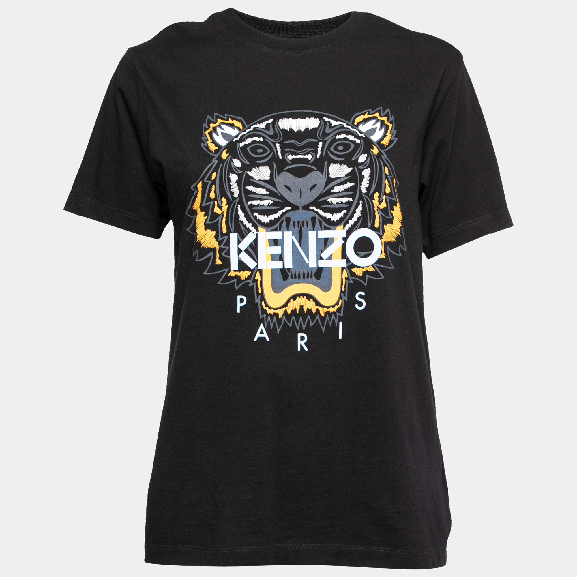 Pre Owned Kenzo Black Cotton Tiger Printed Short Sleeve T-Shirt S