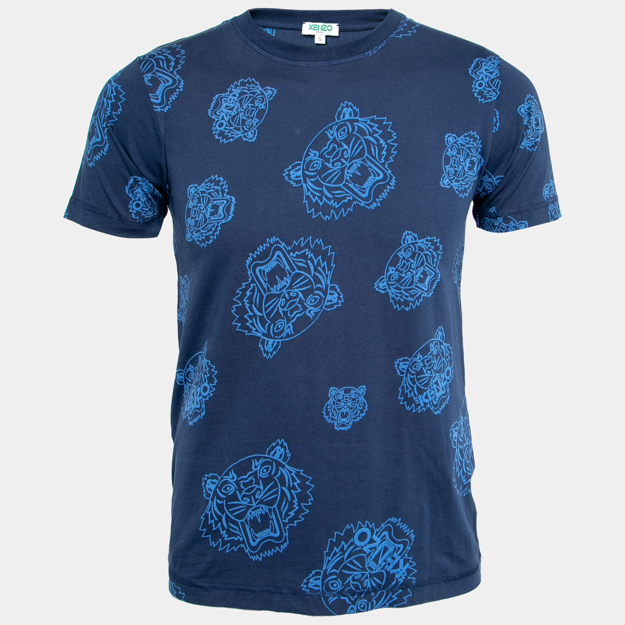 Pre Owned Kenzo Blue Tiger Printed Cotton Round Neck Short Sleeve T-Shirt S