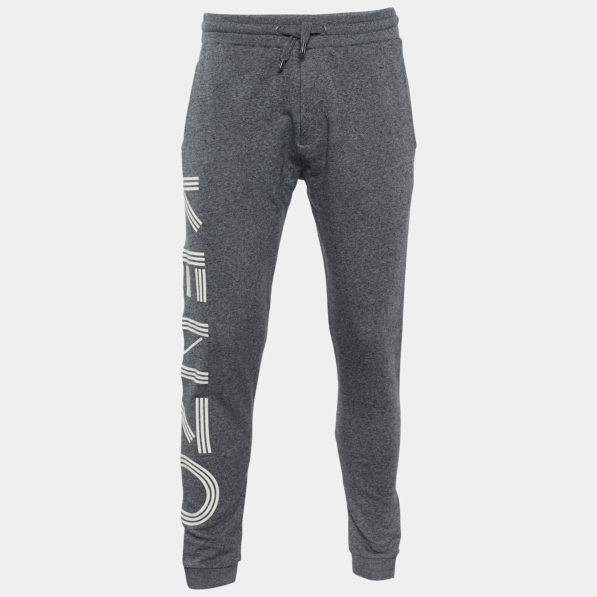 Kenzo Grey Logo Printed Knit Elasticized Waist Joggers S