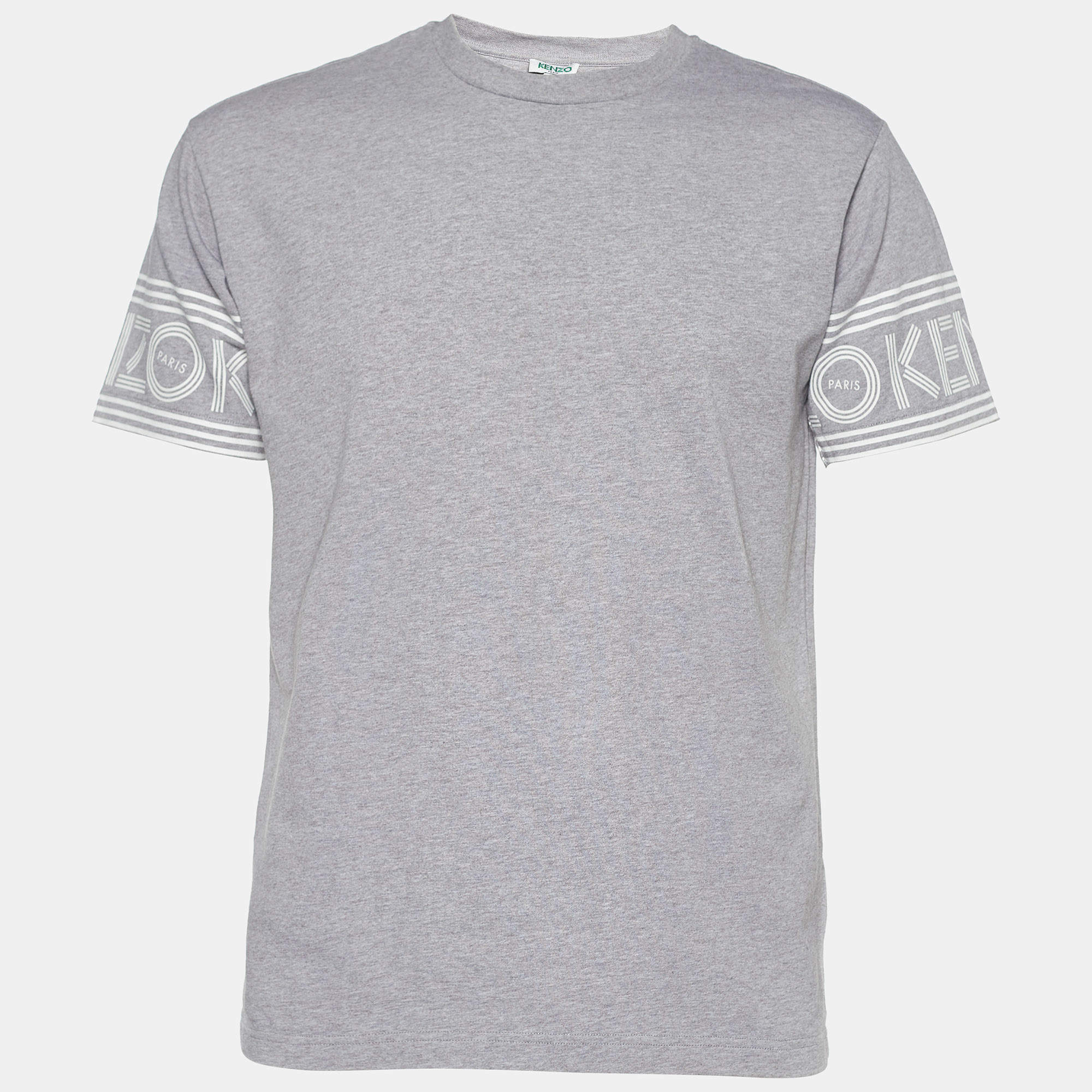 مملوكة مسبقًا Kenzo Grey Jersey Logo Cuff Print T-Shirt S