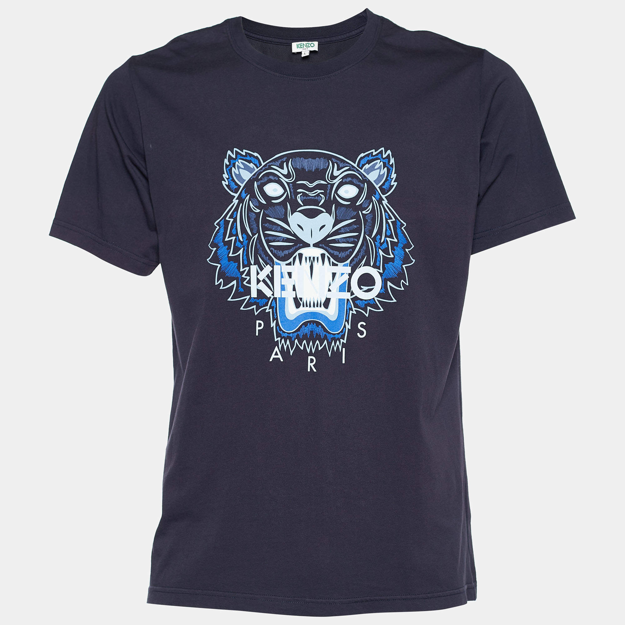 Gendanne Tjen parti Kenzo Navy Blue Tiger Print Cotton Crew Neck T-Shirt L Kenzo | TLC