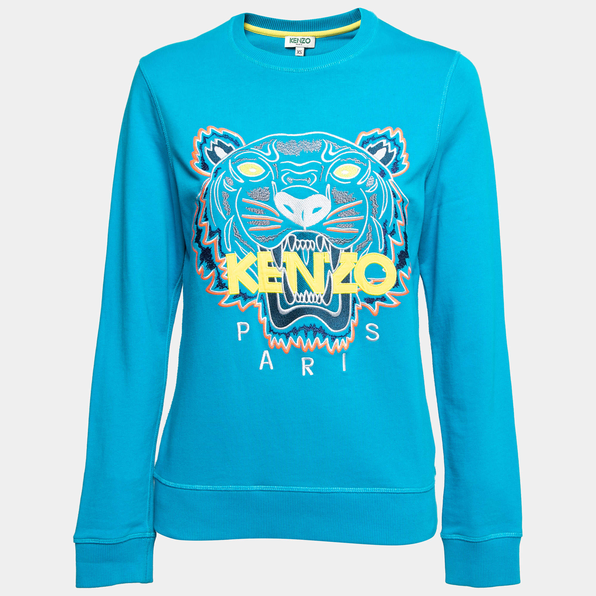 Pre Owned Kenzo Blue Cotton Tiger Embroidered Crewneck Sweatshirt XS