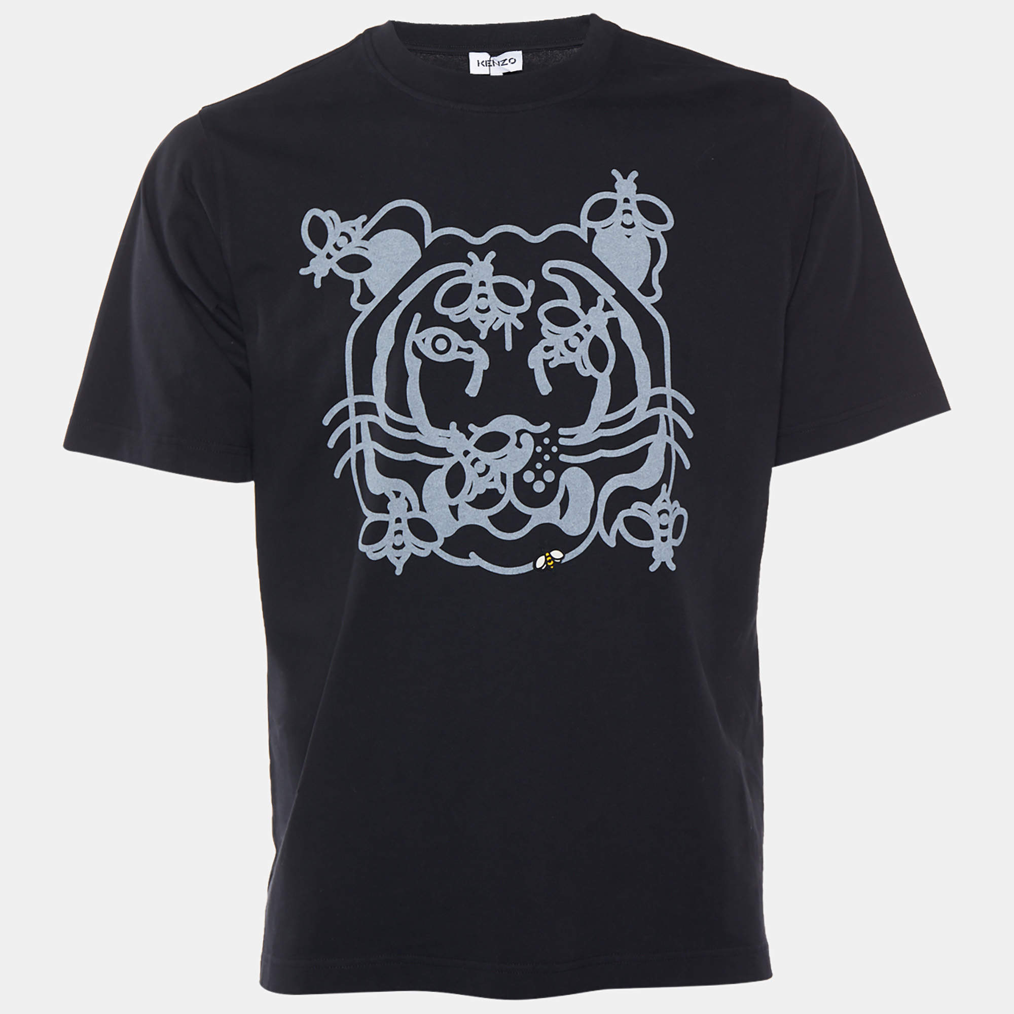 Kenzo Black Bee A Tiger Printed Cotton Knit Crewneck T-Shirt S
