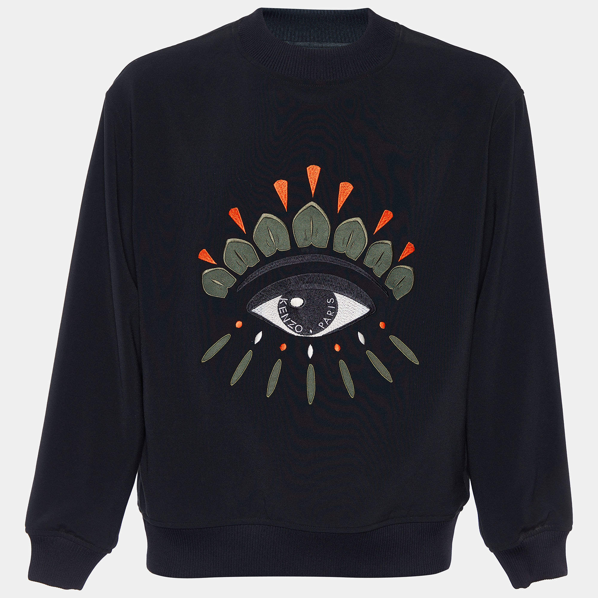 Pre Owned Kenzo Black Eye Embroidered Crepe & Rib Knit Sweatshirt M