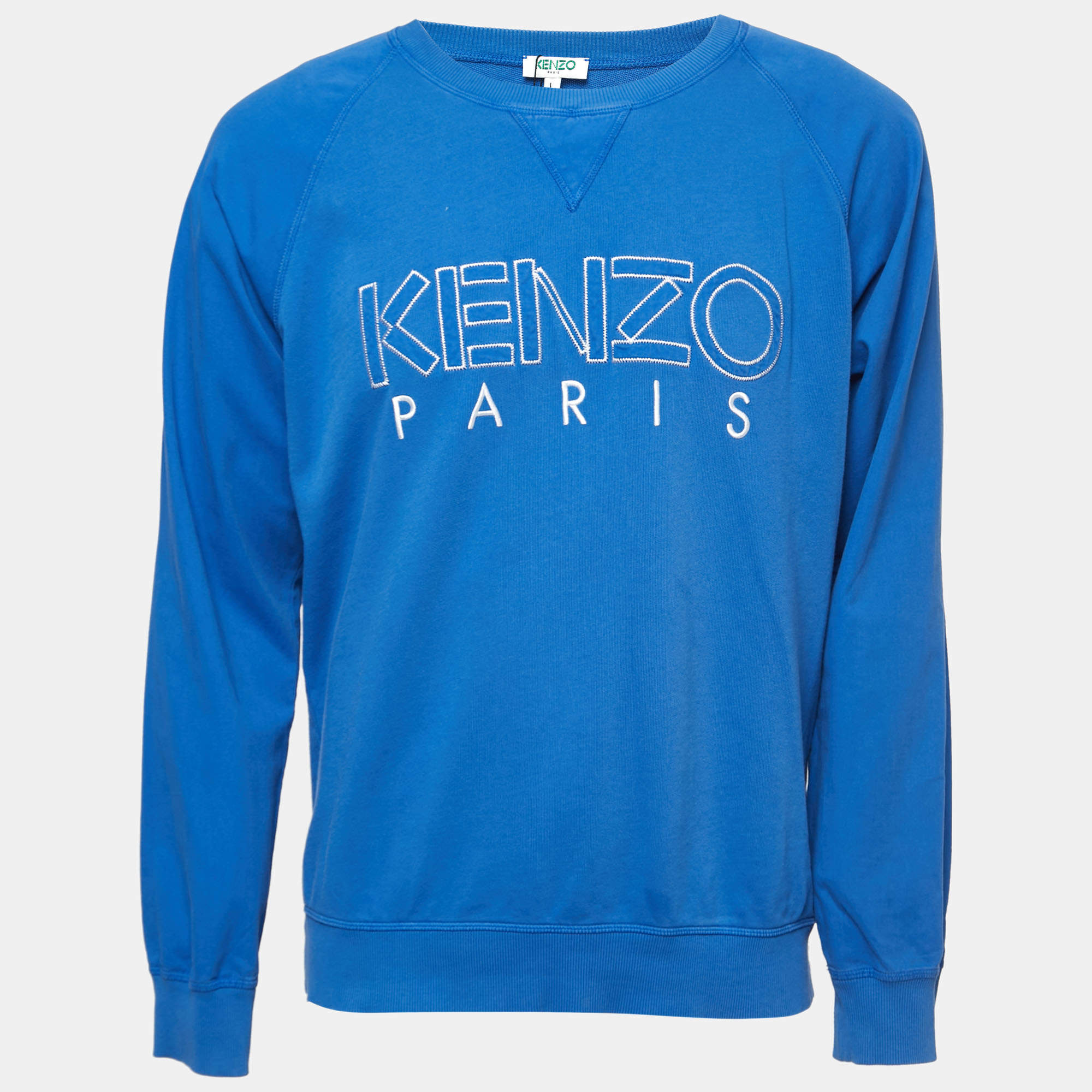 Pre Owned Kenzo Blue Cotton Logo Embroidered Sweatshirt L