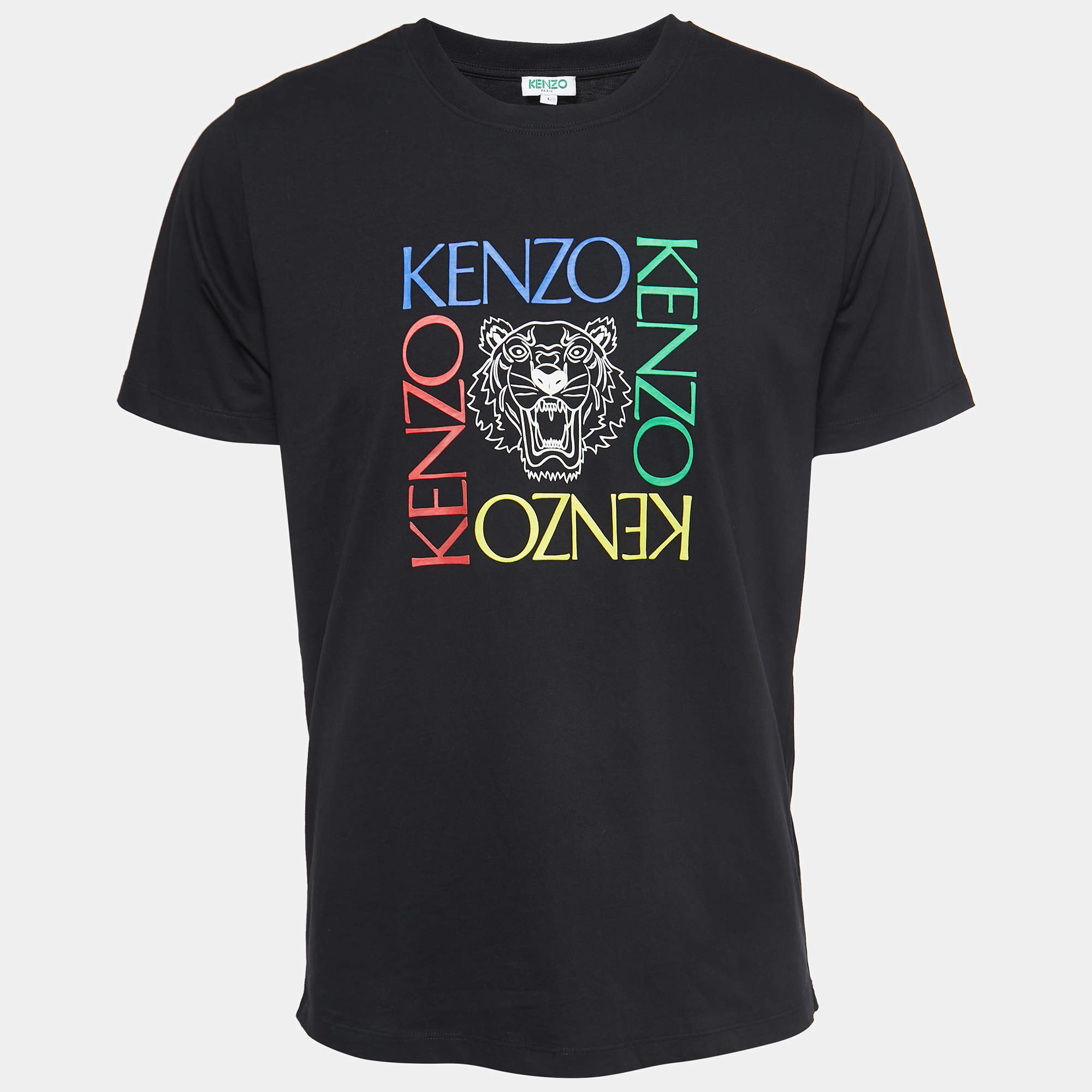 Kenzo Black Logo Print Cotton Crew Neck Half Sleeve T-Shirt L