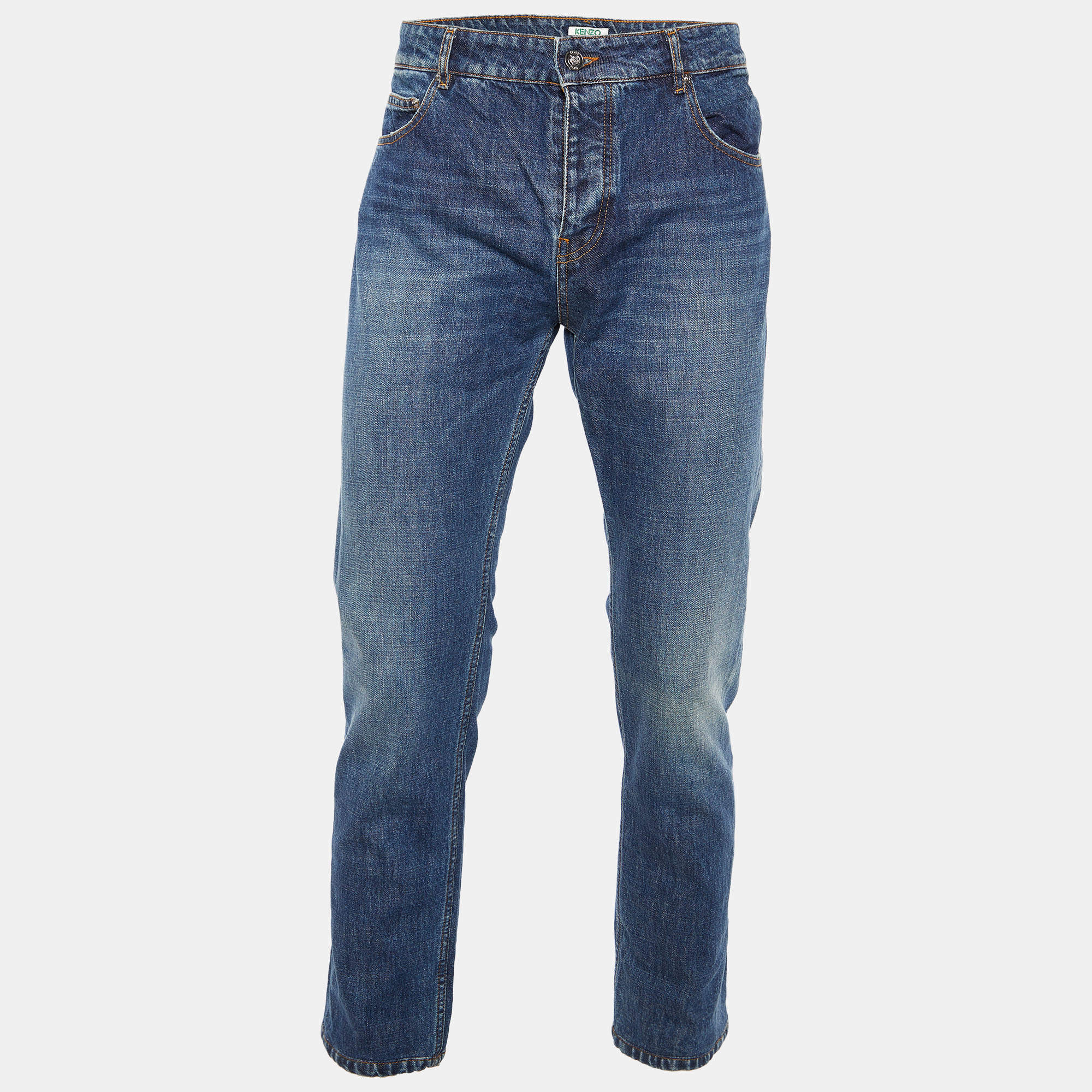 مملوكة مسبقًا Kenzo Navy Blue Denim Cropped Slim Fit Jeans L Waist 35"