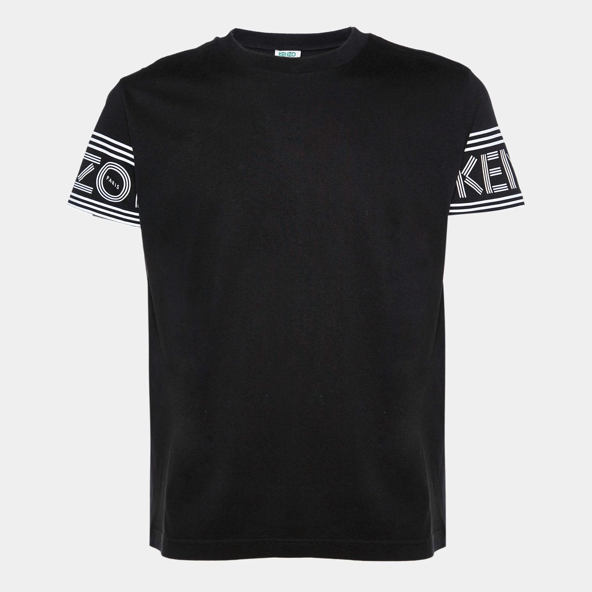 مملوكة مسبقًا Kenzo Black Cotton Knit Logo Cuff Printed T-Shirt L 
