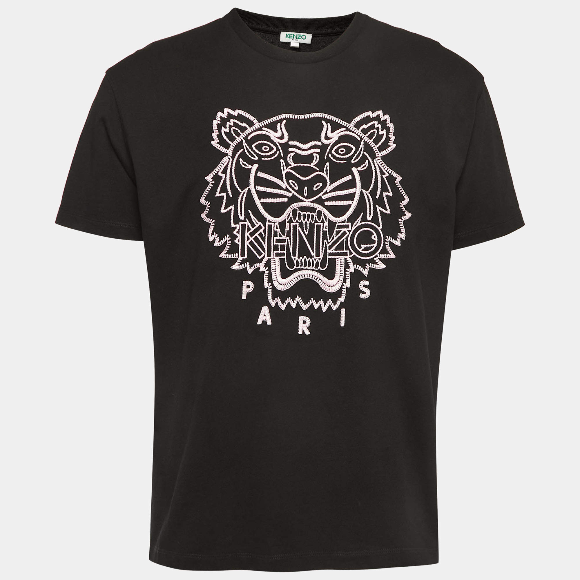 Pre Owned Kenzo Black Tiger Embroidered Cotton Short Sleeve T-Shirt M