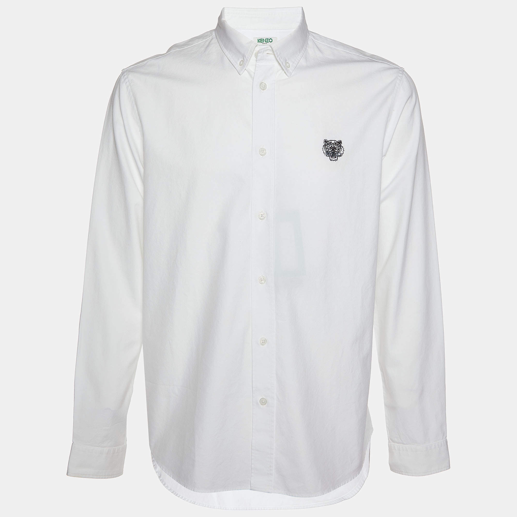 Pre Owned Kenzo White Cotton Tiger Embroidered Casual Fit Shirt L
