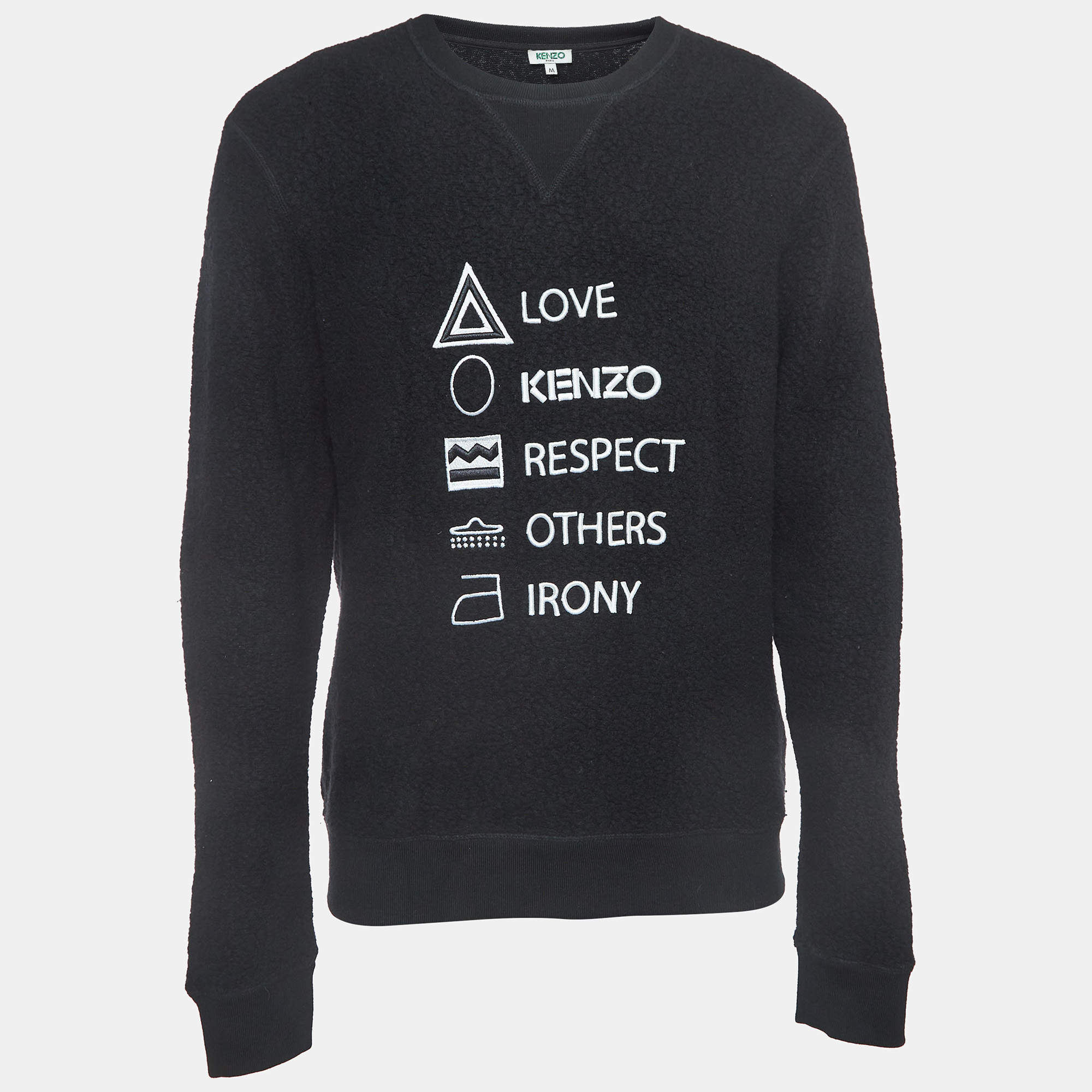 مملوكة مسبقًا Kenzo Black Logo Embroidered Wool Blend Crew Neck Sweatshirt M