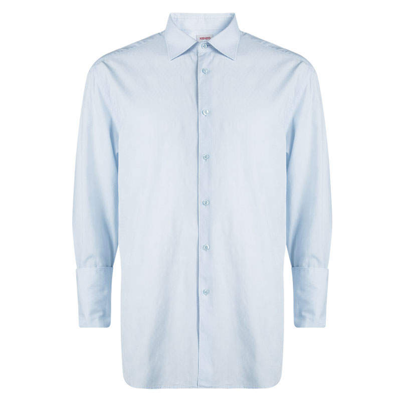 Kenzo Blue Textured Paisley Motif Cotton Comfort Fit  Long Sleeve Shirt 4XL