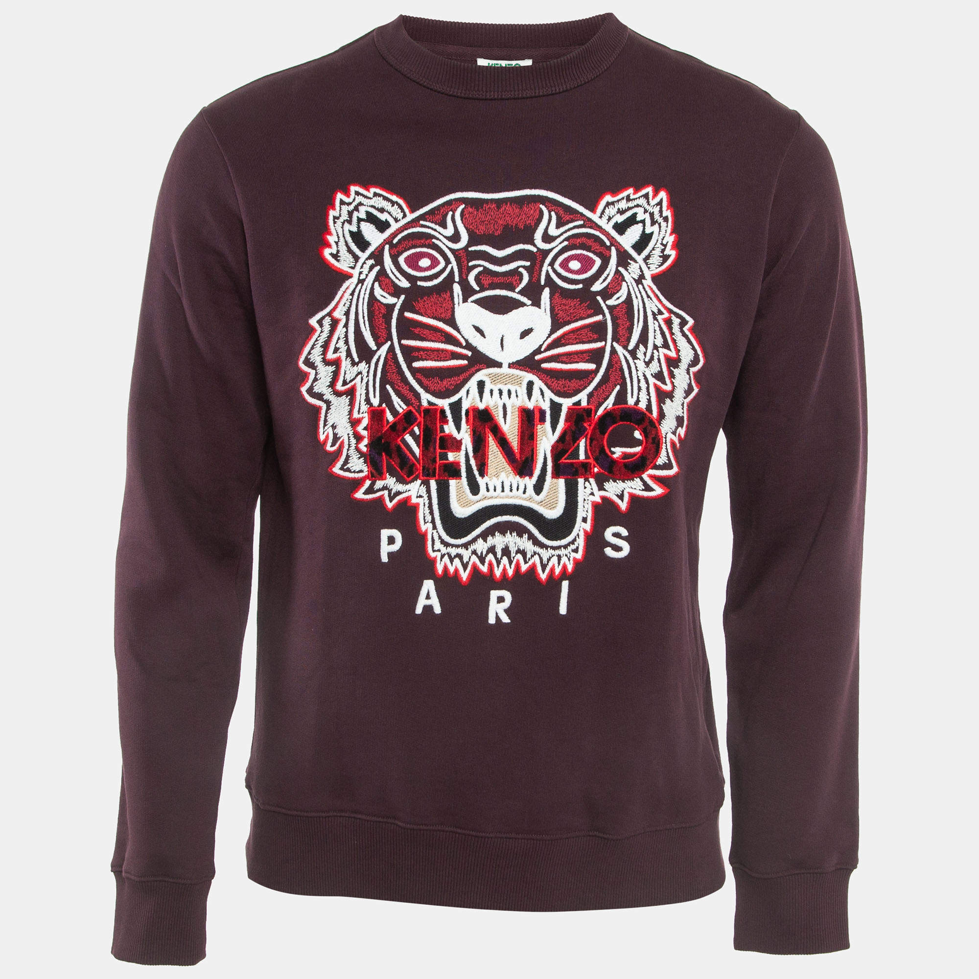 مملوكة مسبقًا Kenzo Burgundy Logo Tiger Embroidered Cotton Sweatshirt XS