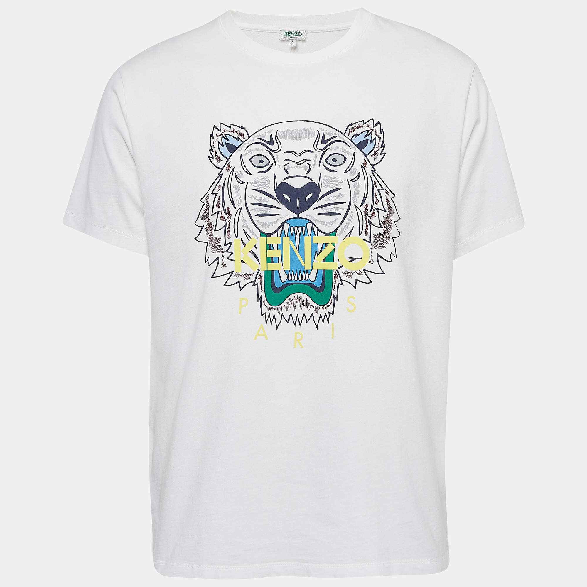 مملوكة مسبقًا Kenzo White Logo Print Cotton Crew Neck T-Shirt XL