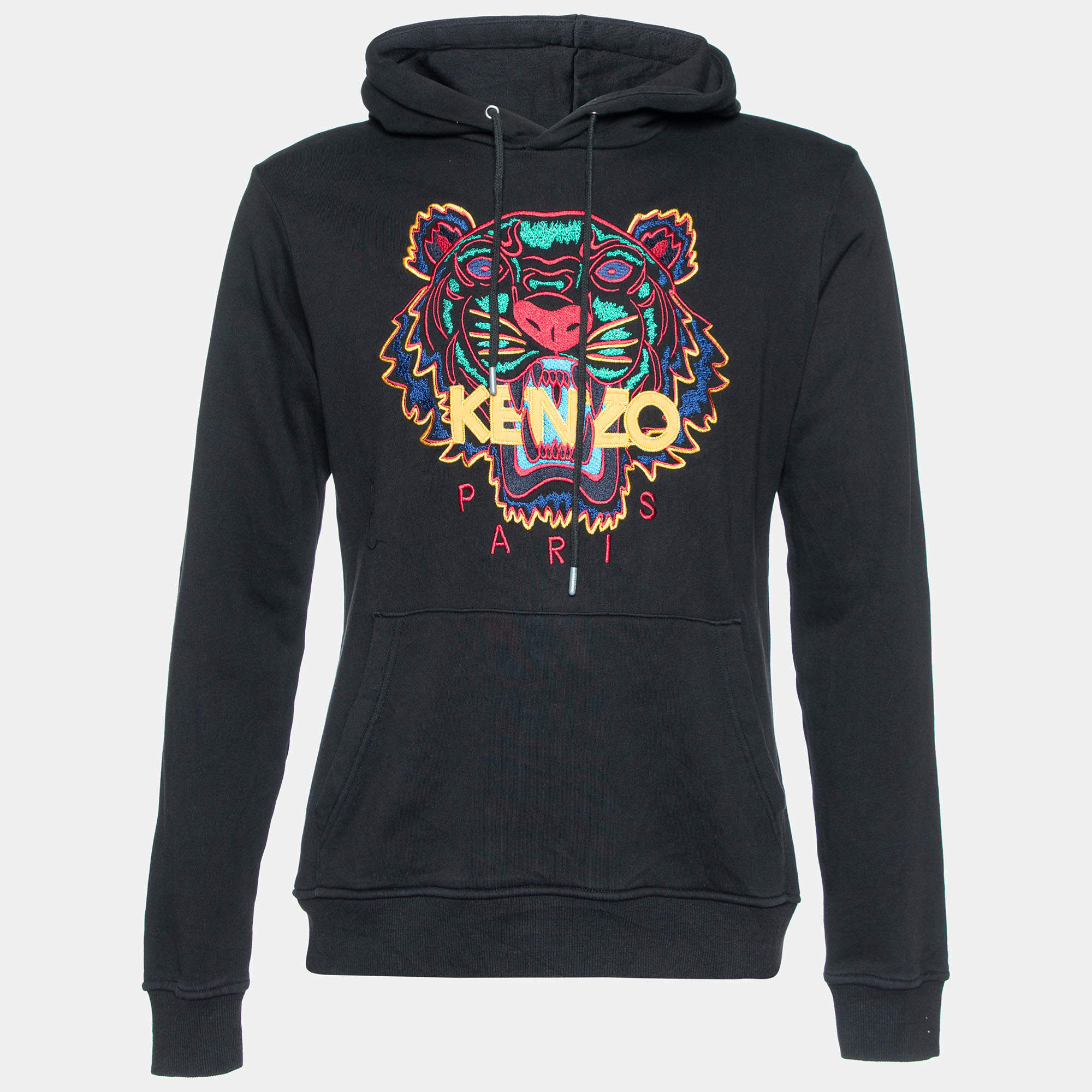 Pre Owned Kenzo Black Tiger Embroidered Cotton Hooded Sweatshirt S