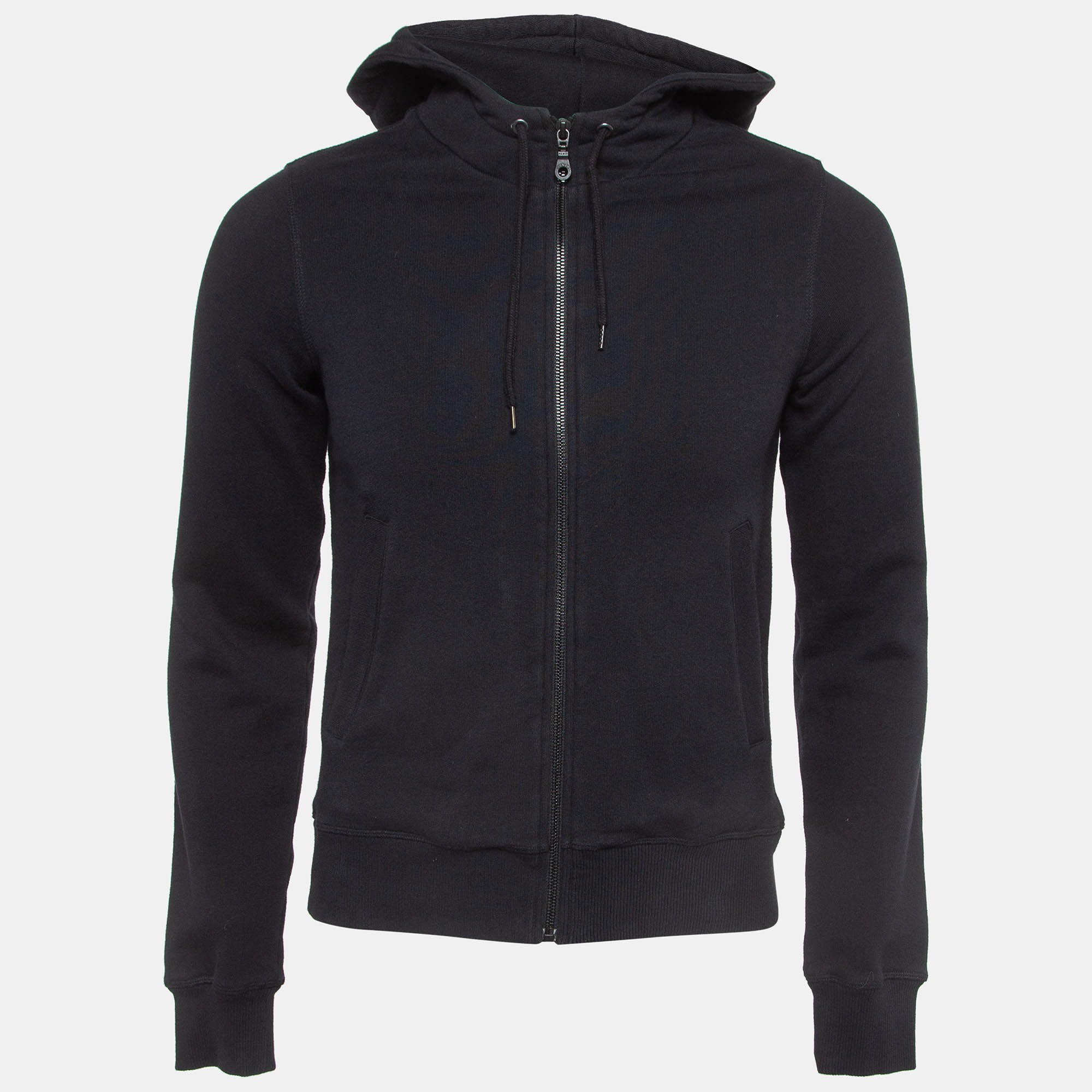 Pre Owned Kenzo Black Tiger Embroidered Cotton Knit Zip Front Hoodie XS