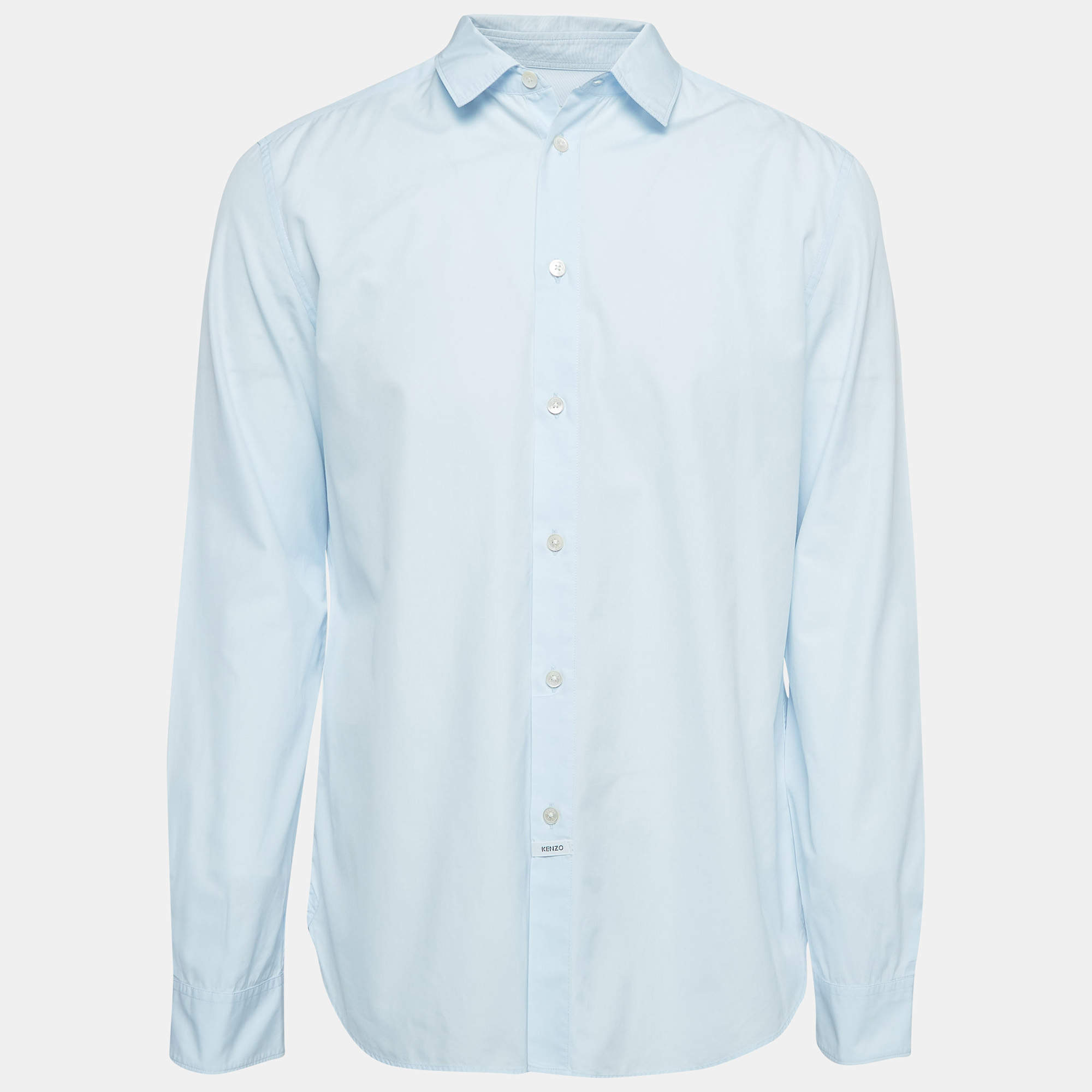 Pre Owned Kenzo Blue Print Back Cotton Button Front Shirt L