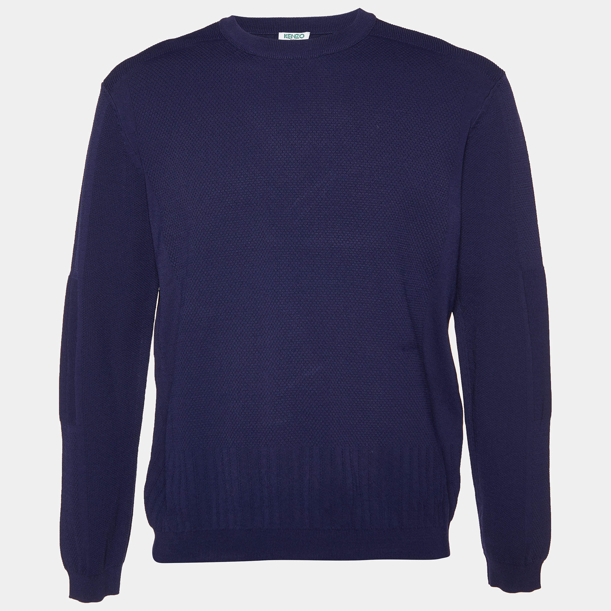 Pre Owned Kenzo Navy Blue Textured Knit Crew Neck Jumper XL