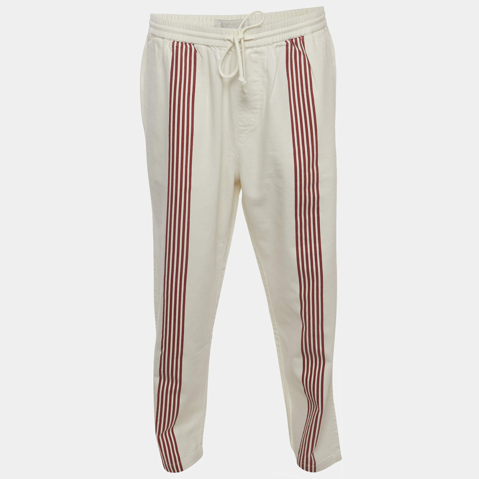 Pre Owned Kith White Striped Cotton Barrow Trousers L