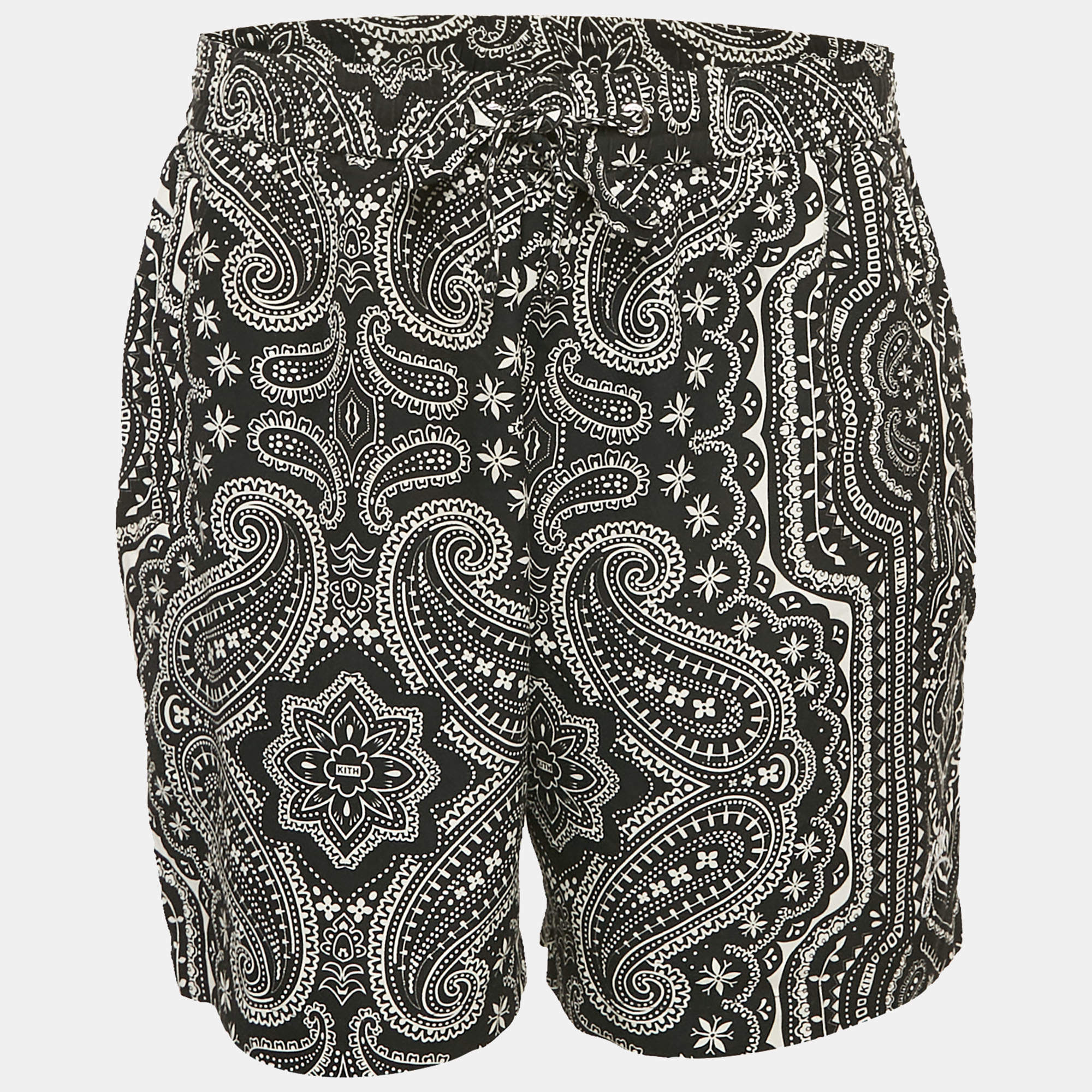 مملوكة مسبقًا شورت كيث بنمط بيزلي أسود حرير جيرسي مقاس كبير