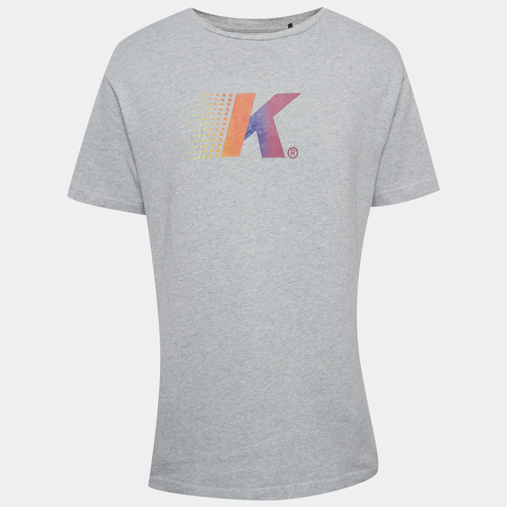 Pre Owned Kith Grey Logo Flocked Jersey Crewneck T-Shirt M
