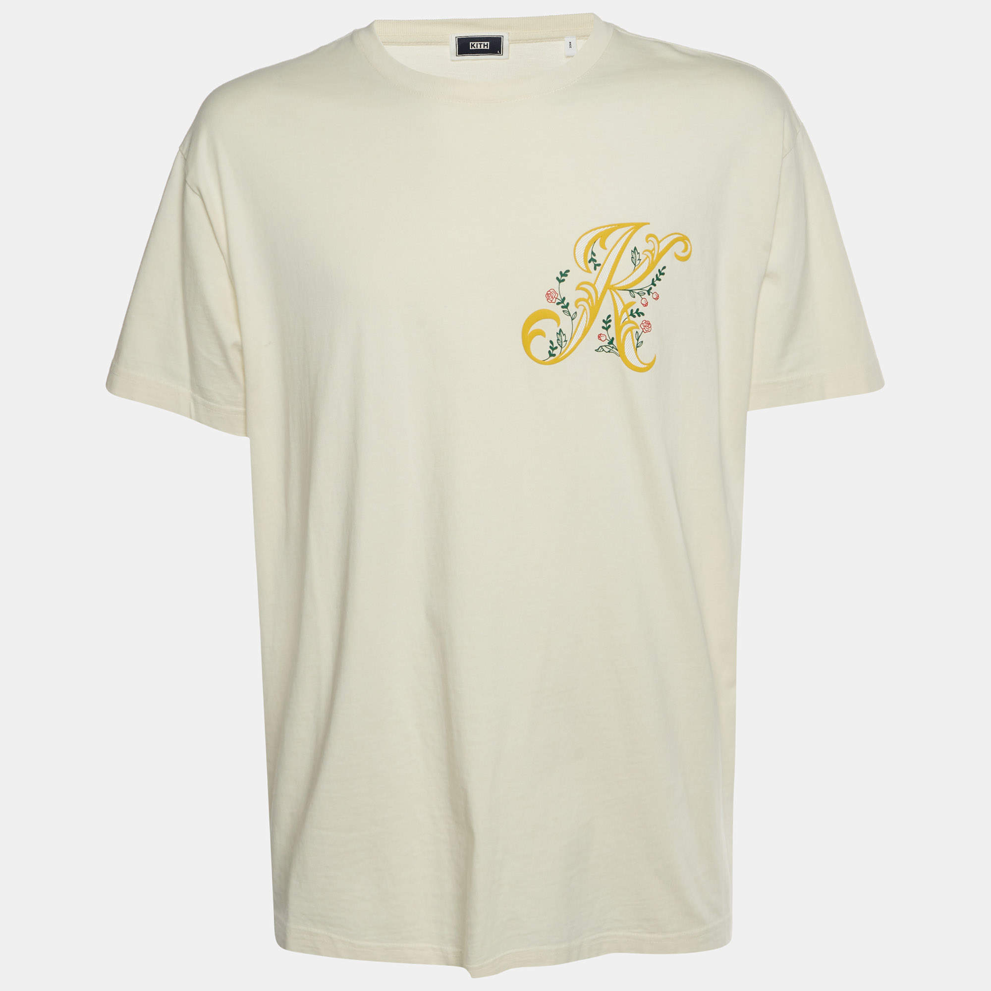 Pre Owned Kith Yellow Script Floral Jersey T-Shirt L