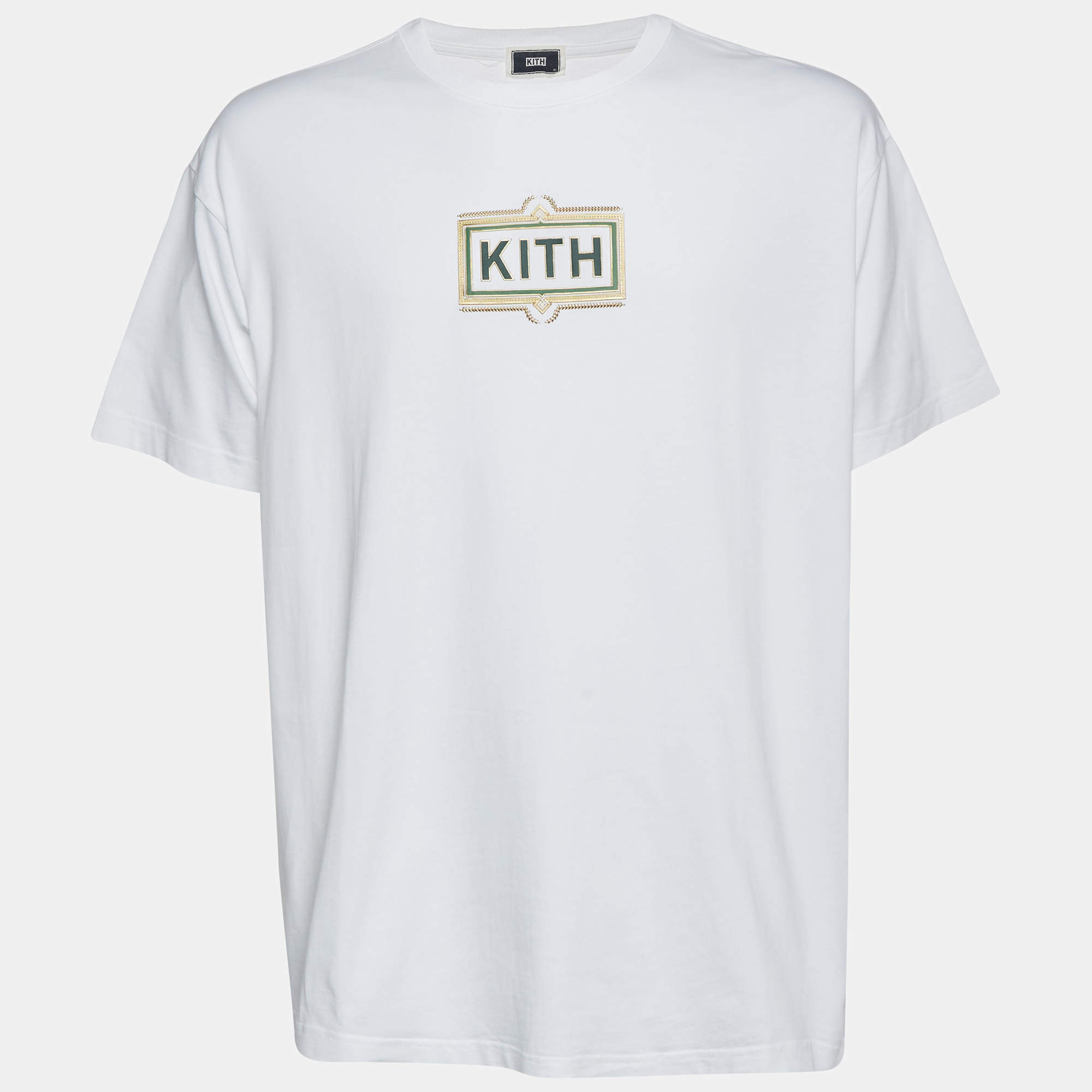 Pre Owned Kith White Logo Ornate Jersey Crew Neck T-Shirt XL