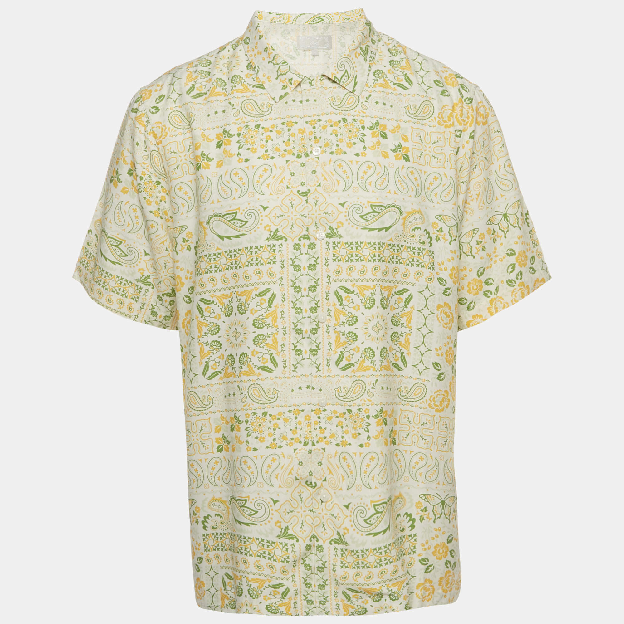 مملوكة مسبقًا Kith White Paisley Print Silk Blend Thompson Camp Collar Shirt XL