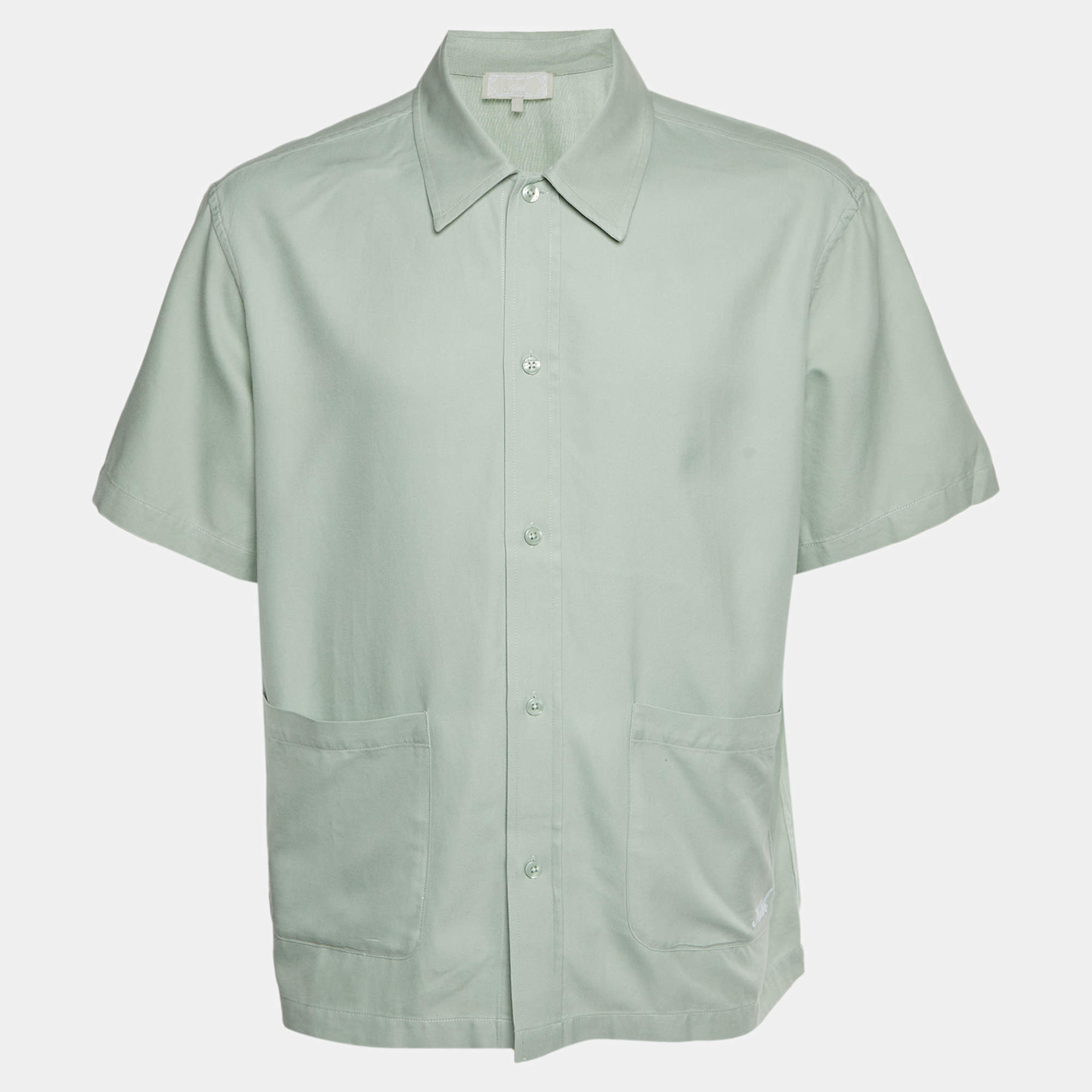 Pre Owned Kith Sage Green Cotton Blend Boxy Collared Overshirt L