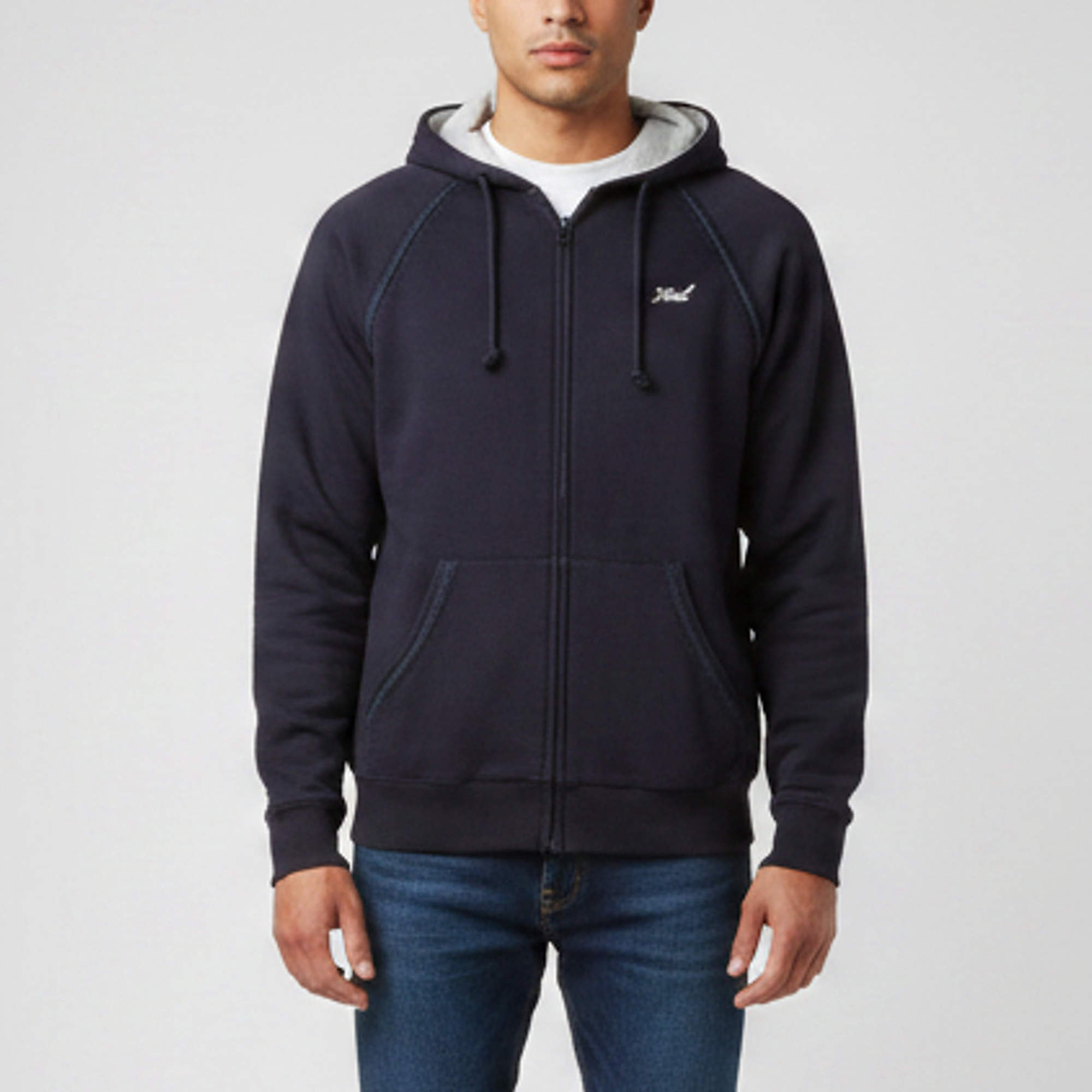 Pre Owned Kith Navy Blue Cotton Knit Vale Raglan Zip-Up Hoodie XS