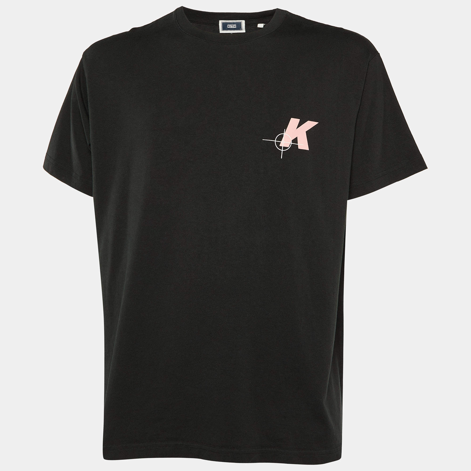 Pre Owned Kith Black On Target Logo Printed Cotton Knit Crewneck T-Shirt L