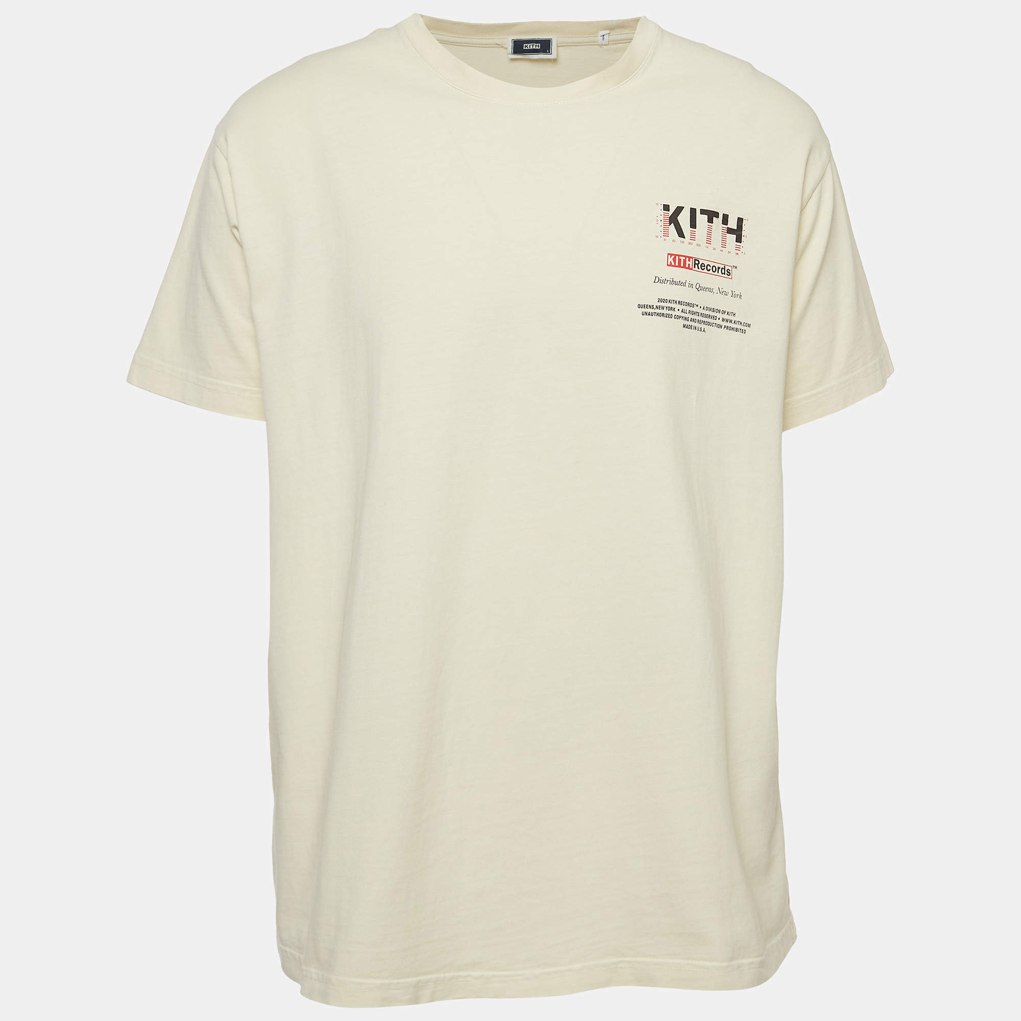 Kith Cream Kith Records Print Cotton Crew Neck T-Shirt L