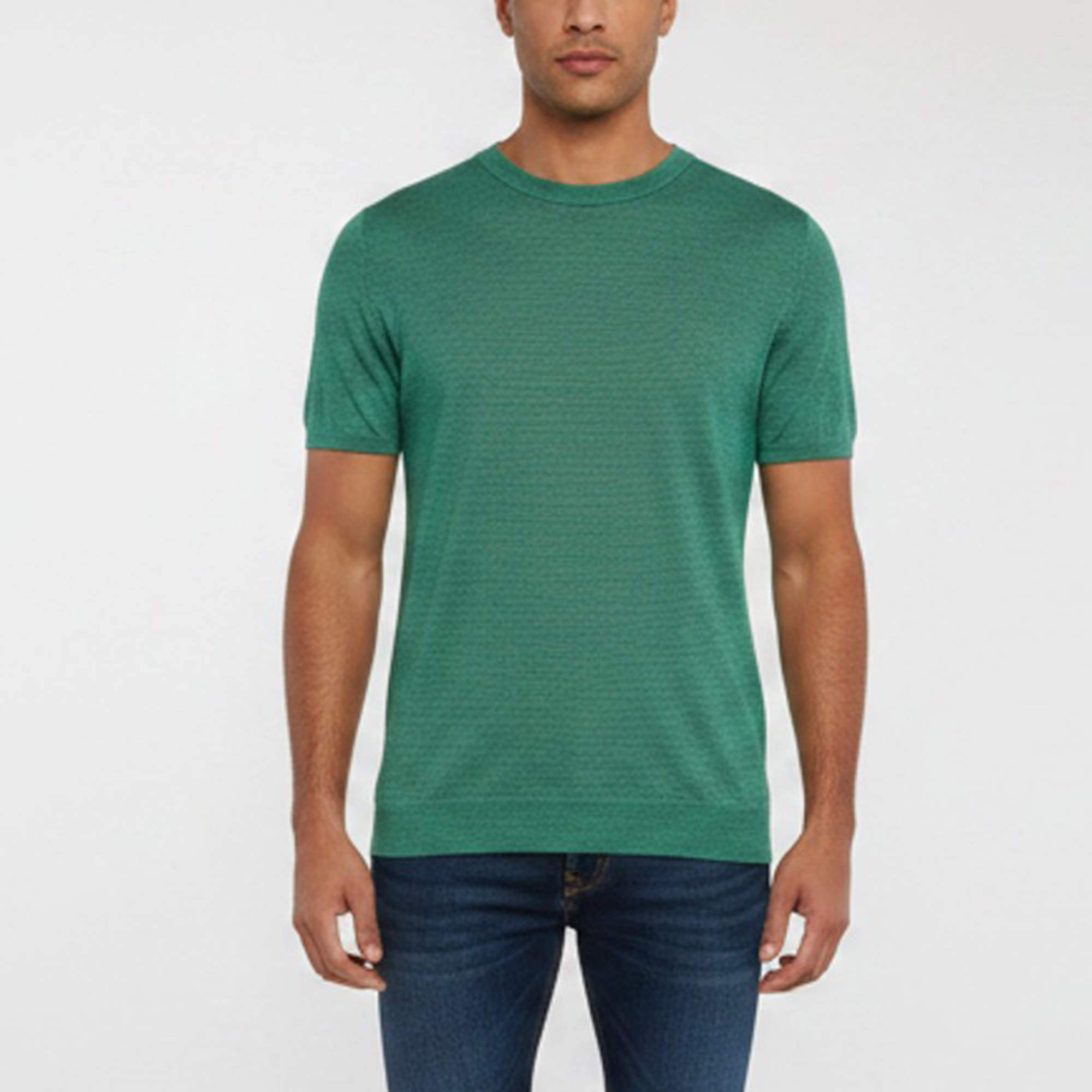 Pre Owned Kiton Green/White Striped Cotton Knit T-Shirt M