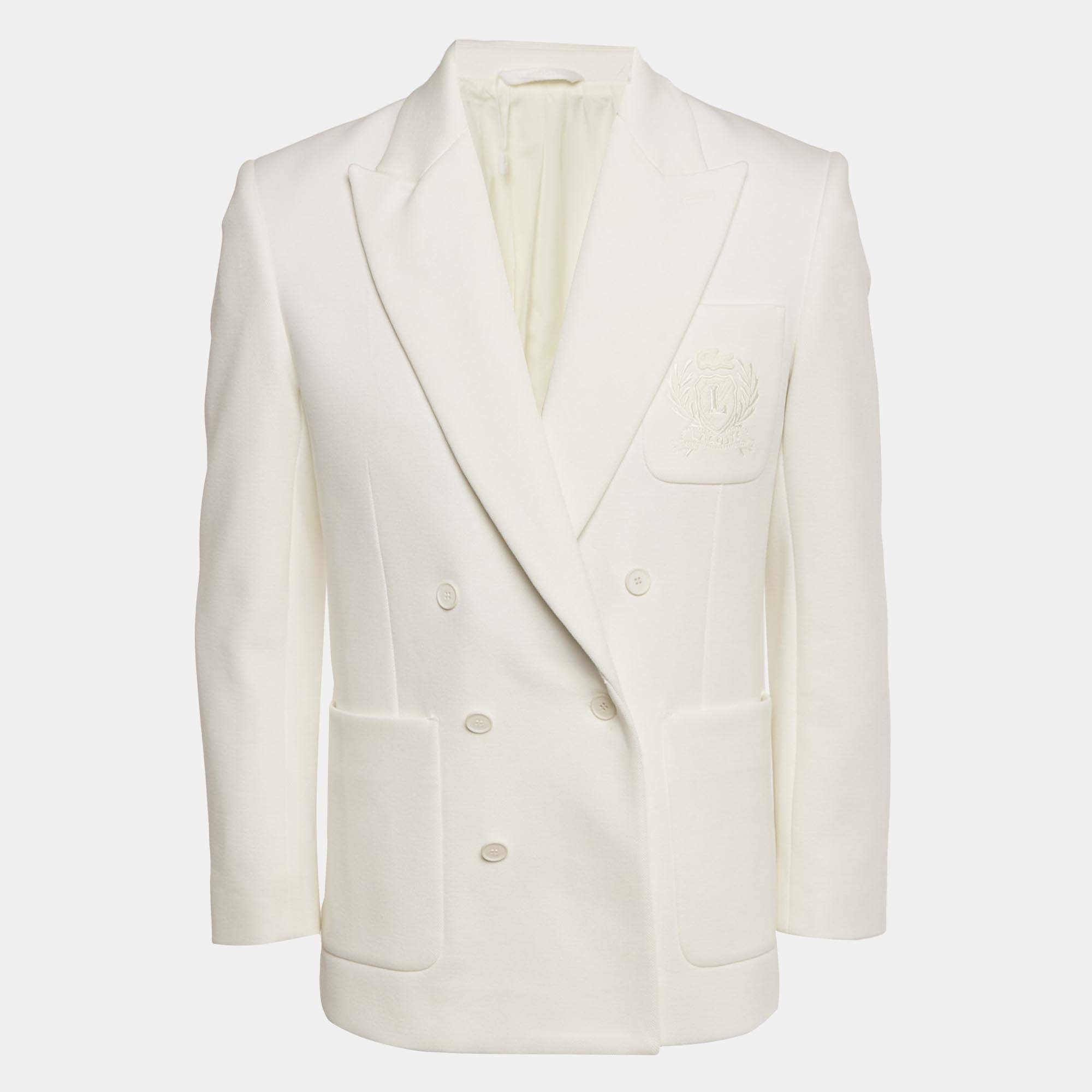Pre Owned Lacoste White Gabardine Logo Embroidered Blazer S