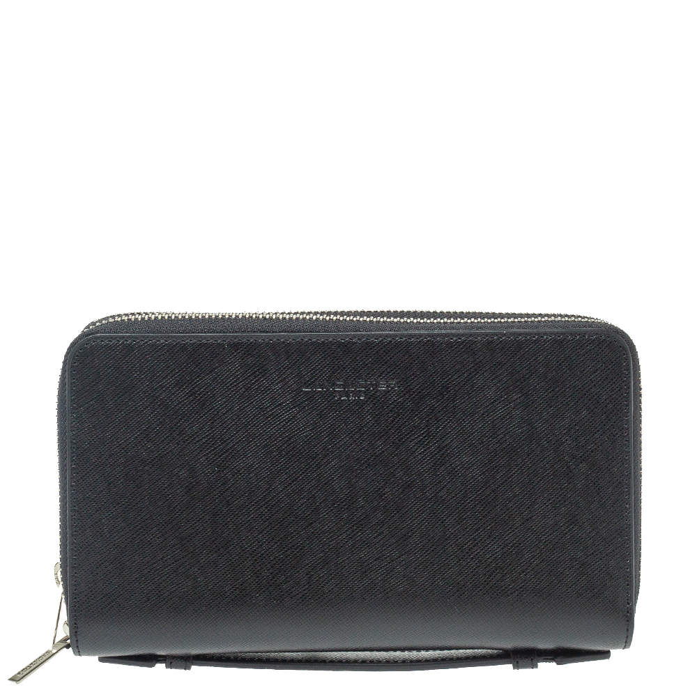 Lancaster Black Leather Mathias Double Zip Travel Organizer Wallet